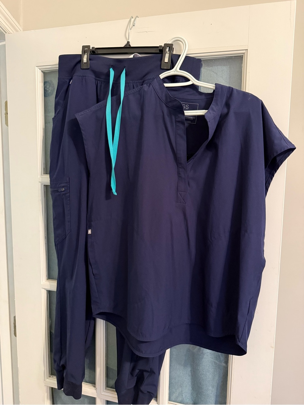 Figs Navy Medical Scrub Set with Teal Drawstring